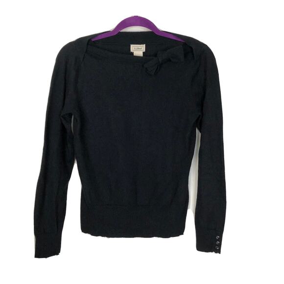 L.L.Bean Black Bow Accent Boat Neckline Angora Rabbit Hair Blend Sweater XS - Picture 1 of 4